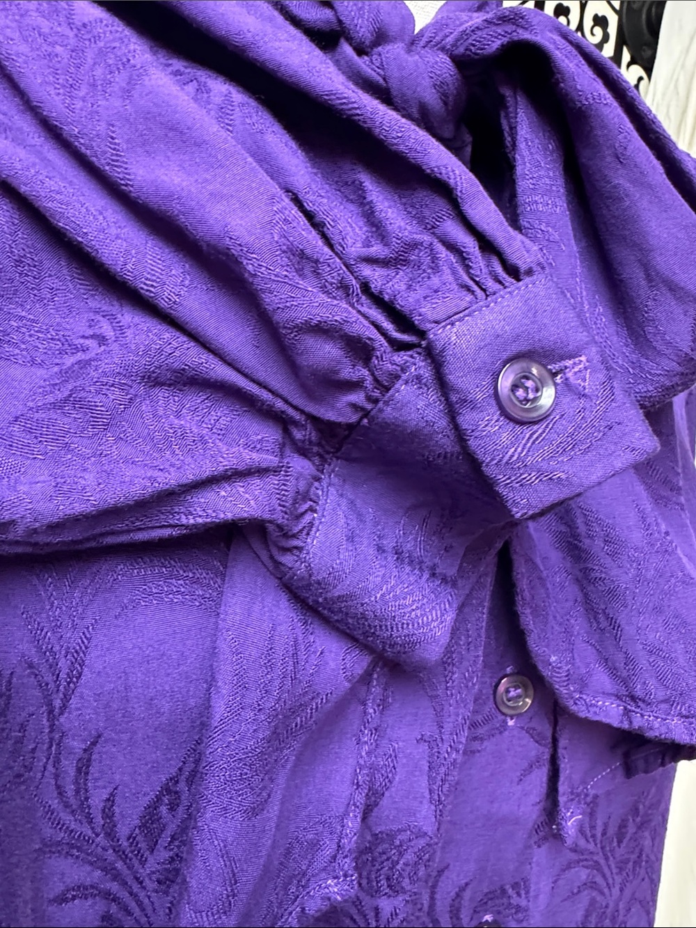 Vintage White Stag Purple Tie-Neck Button-Front Blouse - Picture 5 of 11
